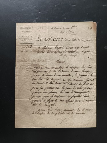 1819 lettre maire de - du,